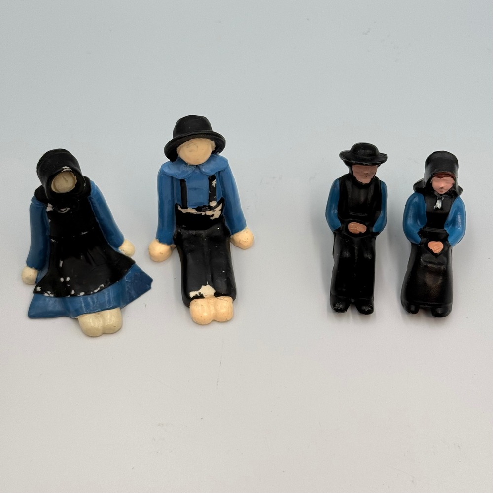 Vintage Amish Figurines Set of 4 Ceramic and Cast Metal Folk Art Decor 3 Inch - Picture 1 of 11